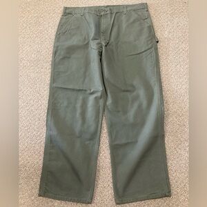 Carhartt Washed Duck Utility Work Pants Dungaree Gray /Green Cotton Mens 42x32
